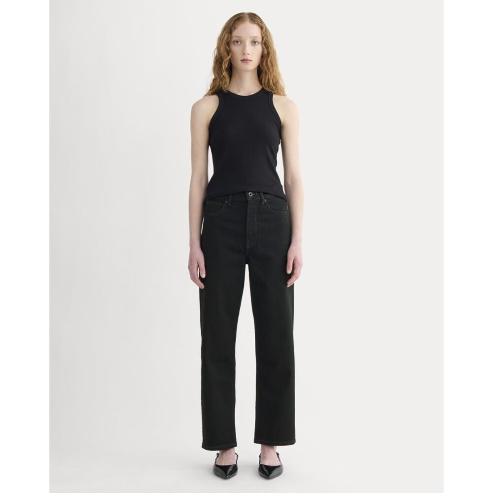 Everlane Women 33 High Waist Straight Jean Solid Black Denim Minimalist Classic